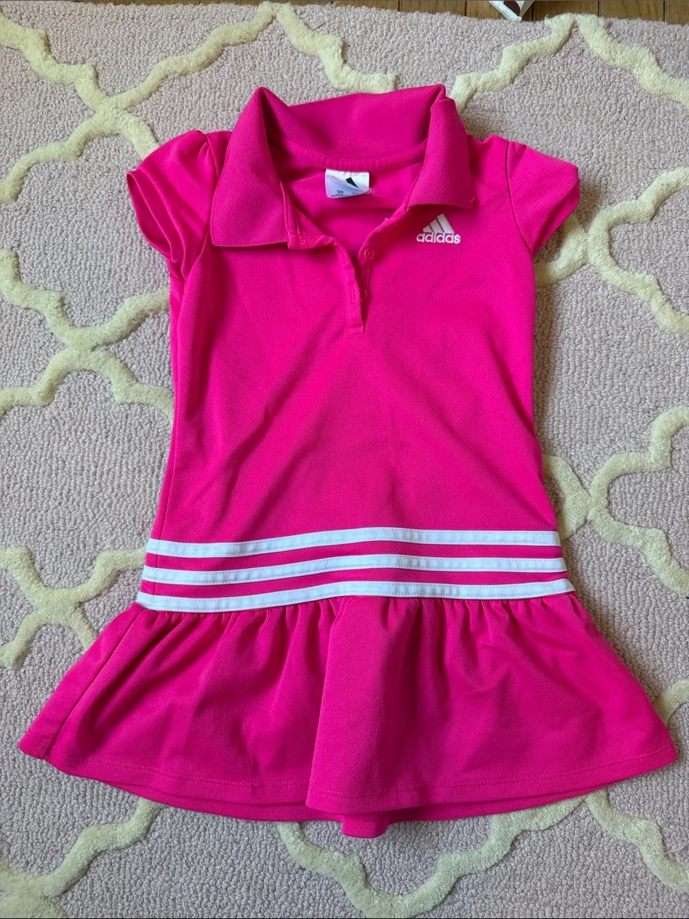 adidas Hot Pink Girls' Polo Dress with White Stripes